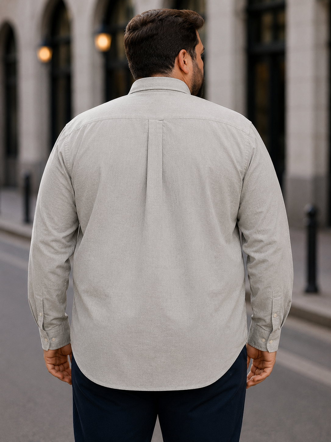 Ανδρικό γκρι λινό πουκάμισο με γιακά Plus Size CA2528 φωτογραφία